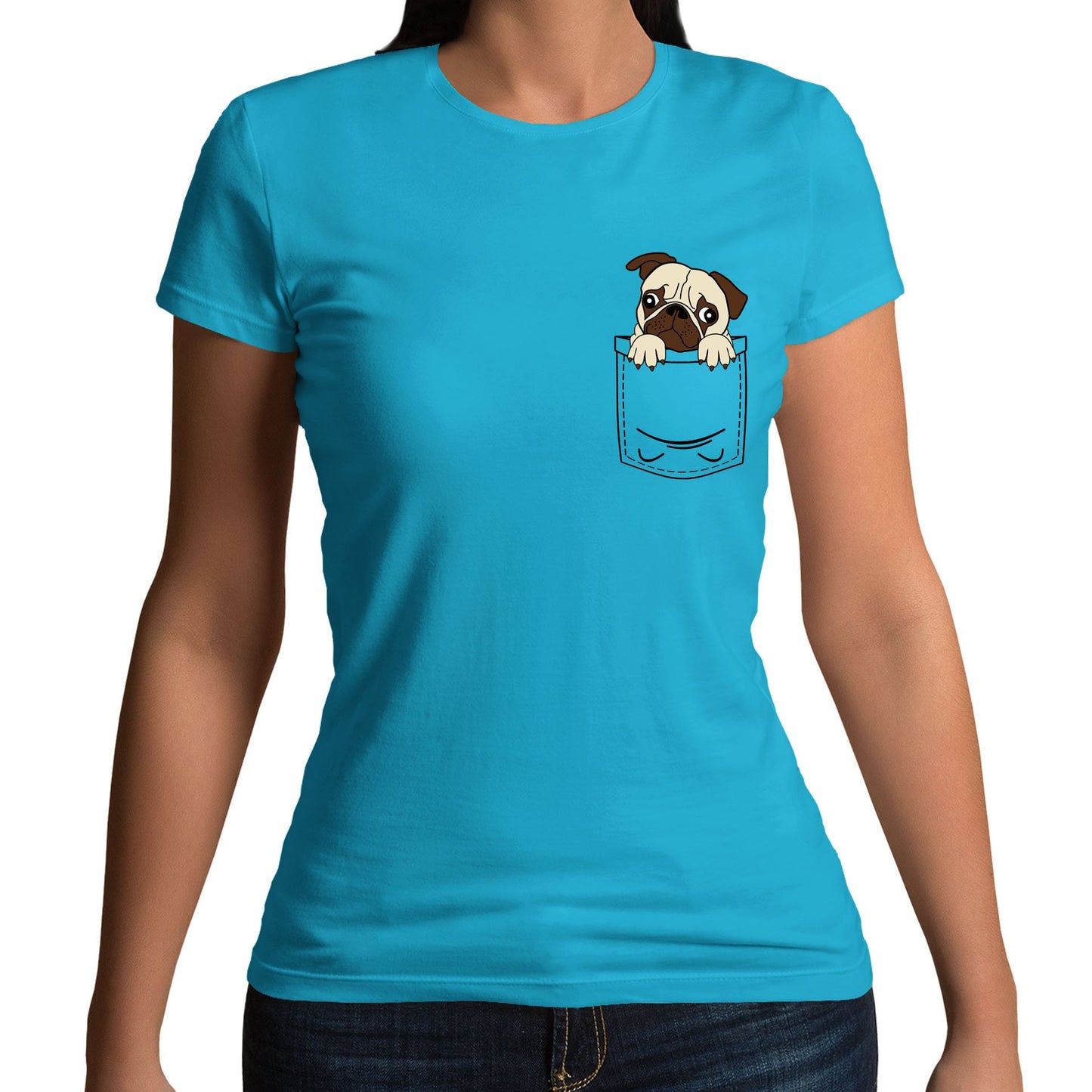 Pug Pocket Print Womens T-shirt