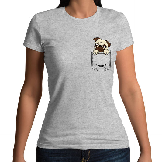 Pug Pocket Print Womens T-shirt