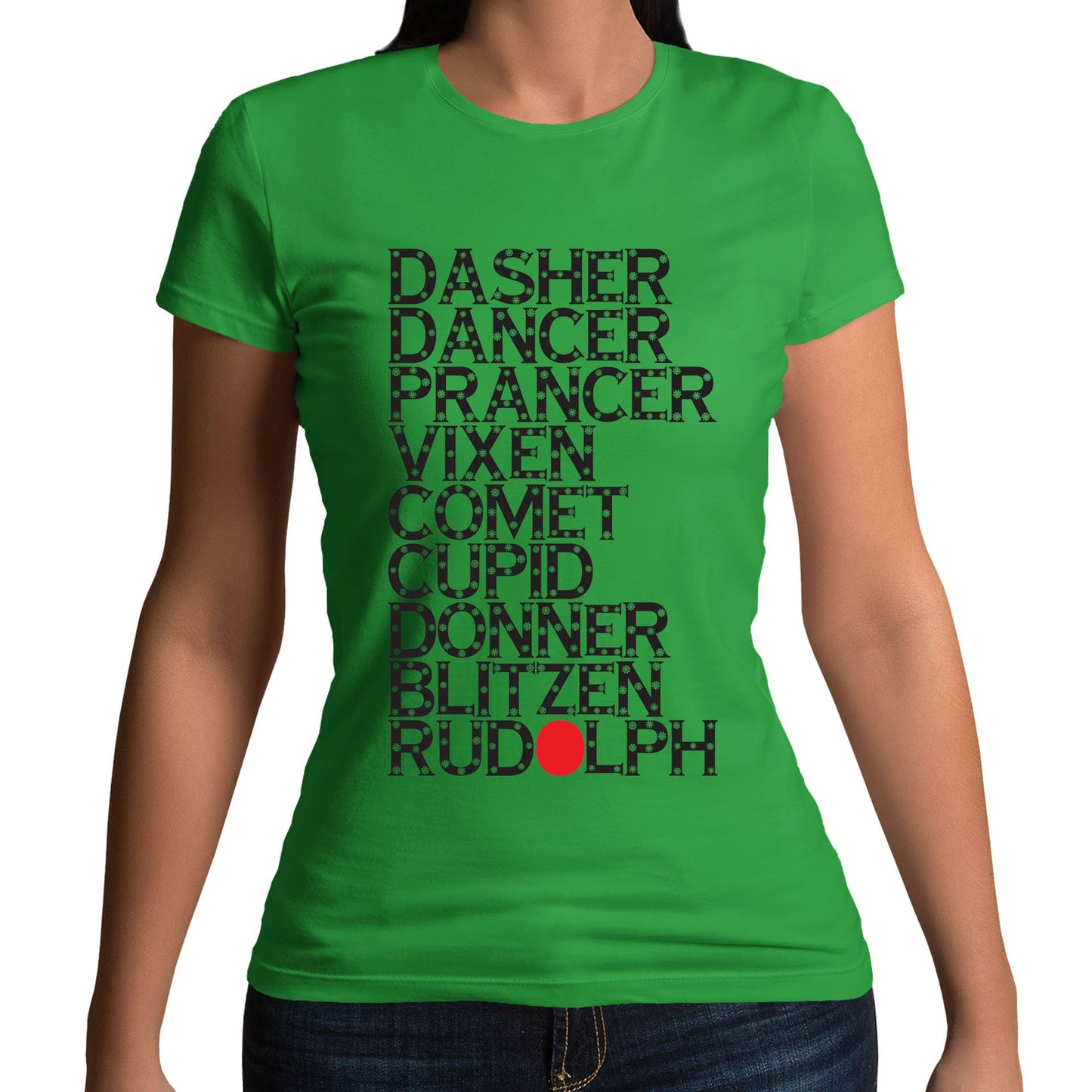 Reindeer Names Christmas Womens T-shirt