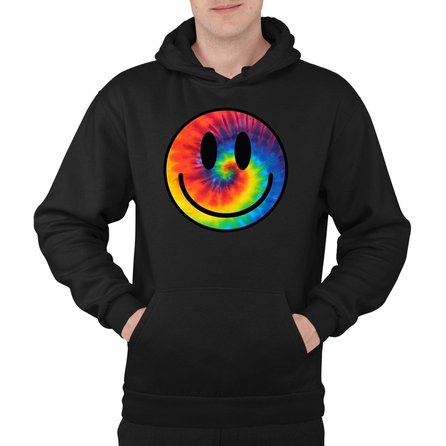 Tie Dye Happy Smile Face Mens Pullover Hoodie