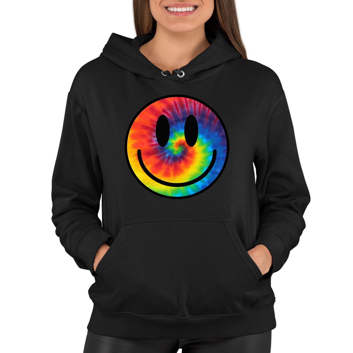 Tie Dye Happy Smile Face Womens Pullover Hoodie