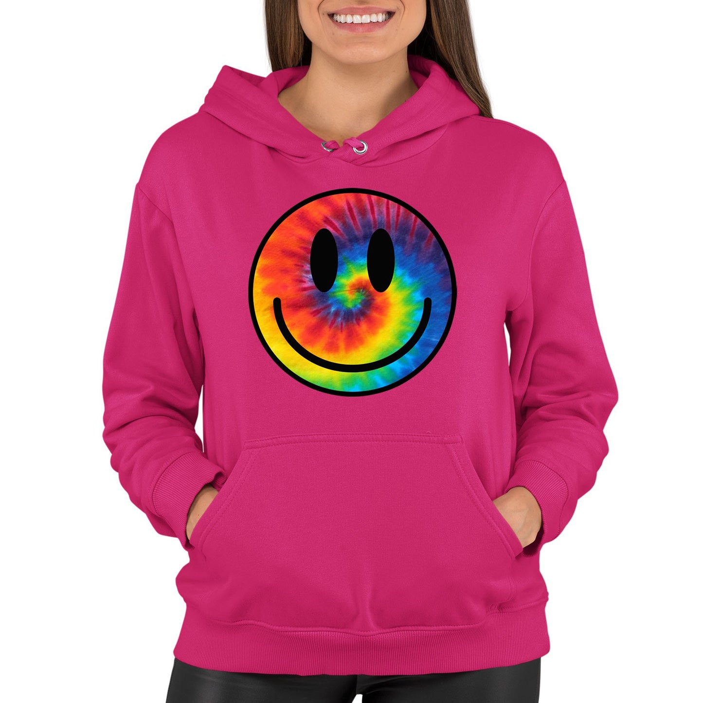 Tie Dye Happy Smile Face Womens Pullover Hoodie