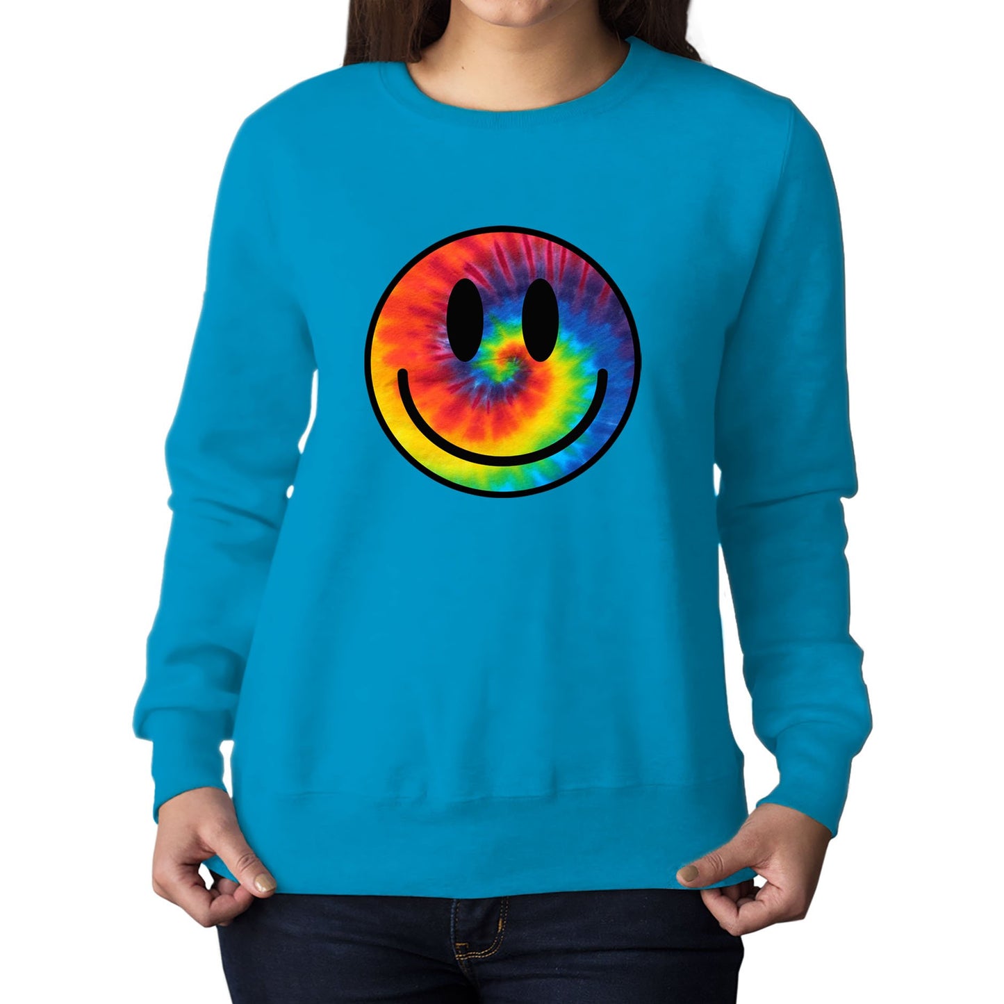 Tie Dye Happy Smile Face Womens Sweatshirt