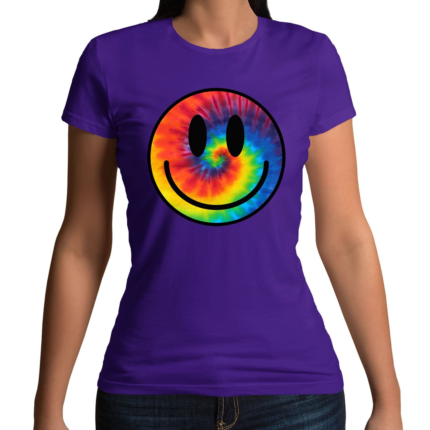 Tie Dye Happy Smile Face Womens T-shirt