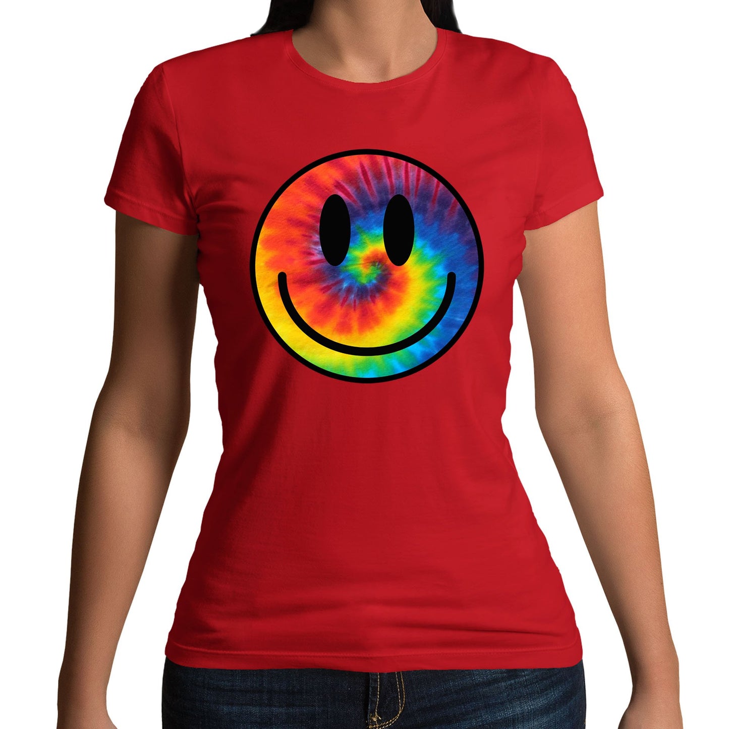 Tie Dye Happy Smile Face Womens T-shirt