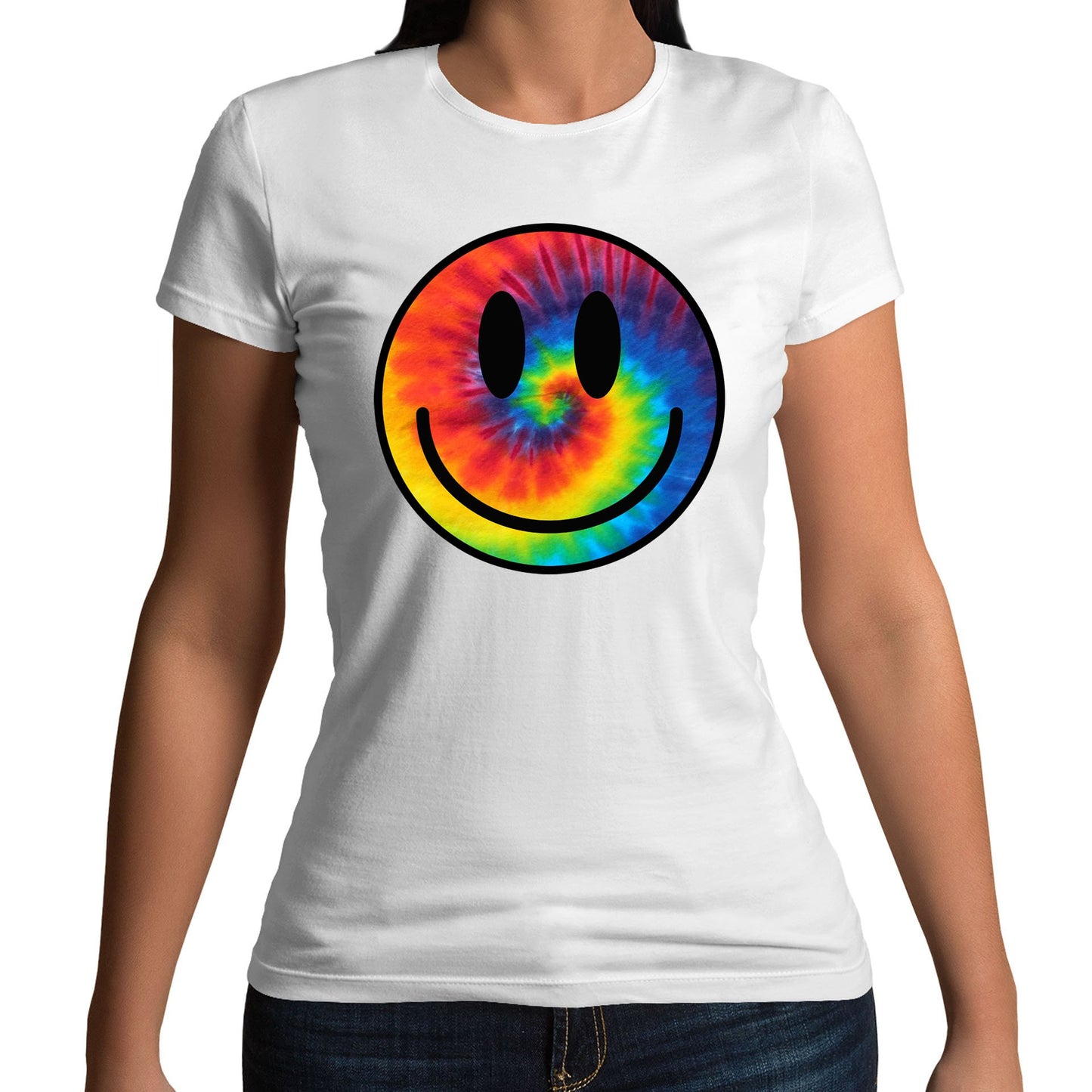 Tie Dye Happy Smile Face Womens T-shirt