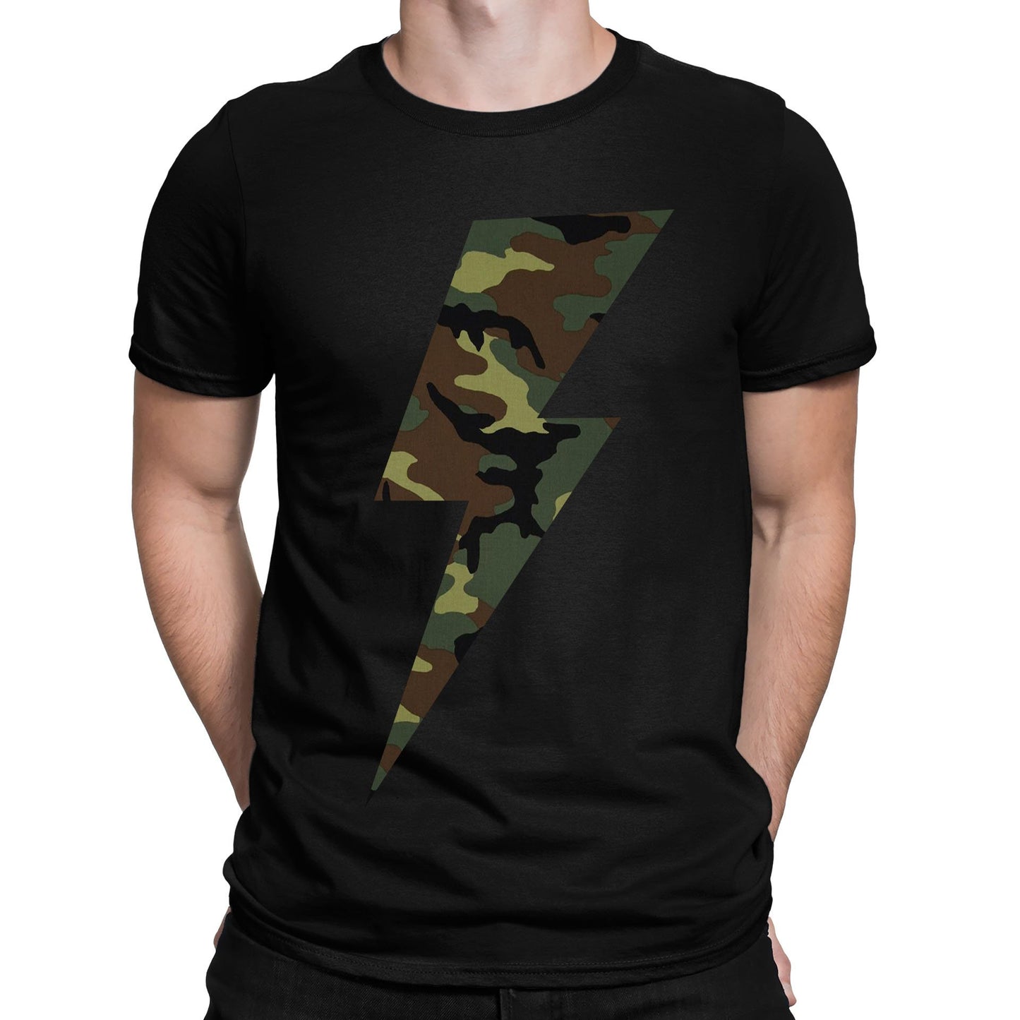 Forest Camo Lightning Bolt Mens T-shirt