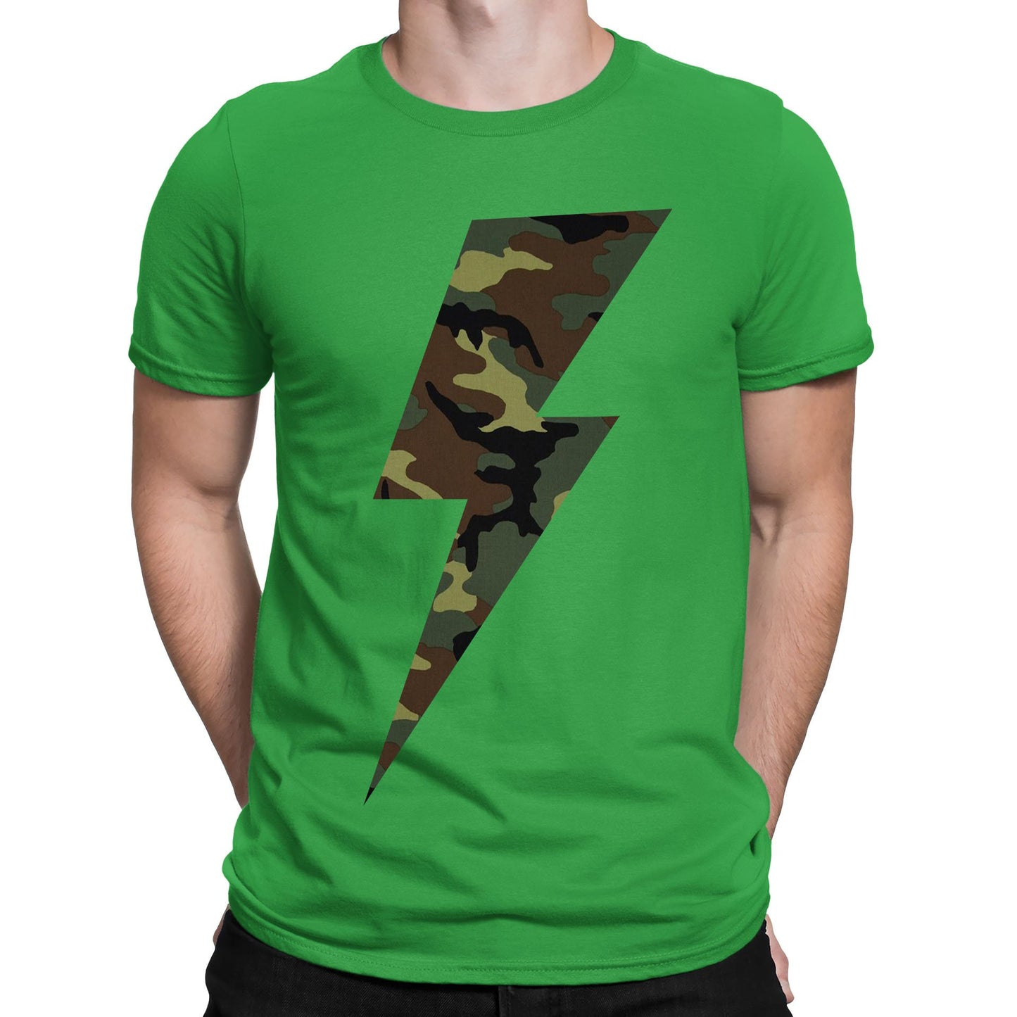 Forest Camo Lightning Bolt Mens T-shirt