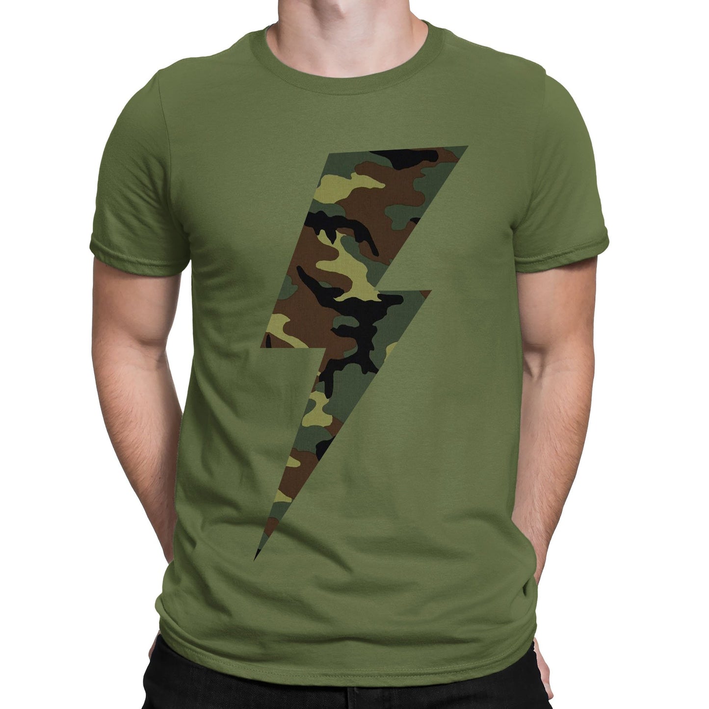 Forest Camo Lightning Bolt Mens T-shirt