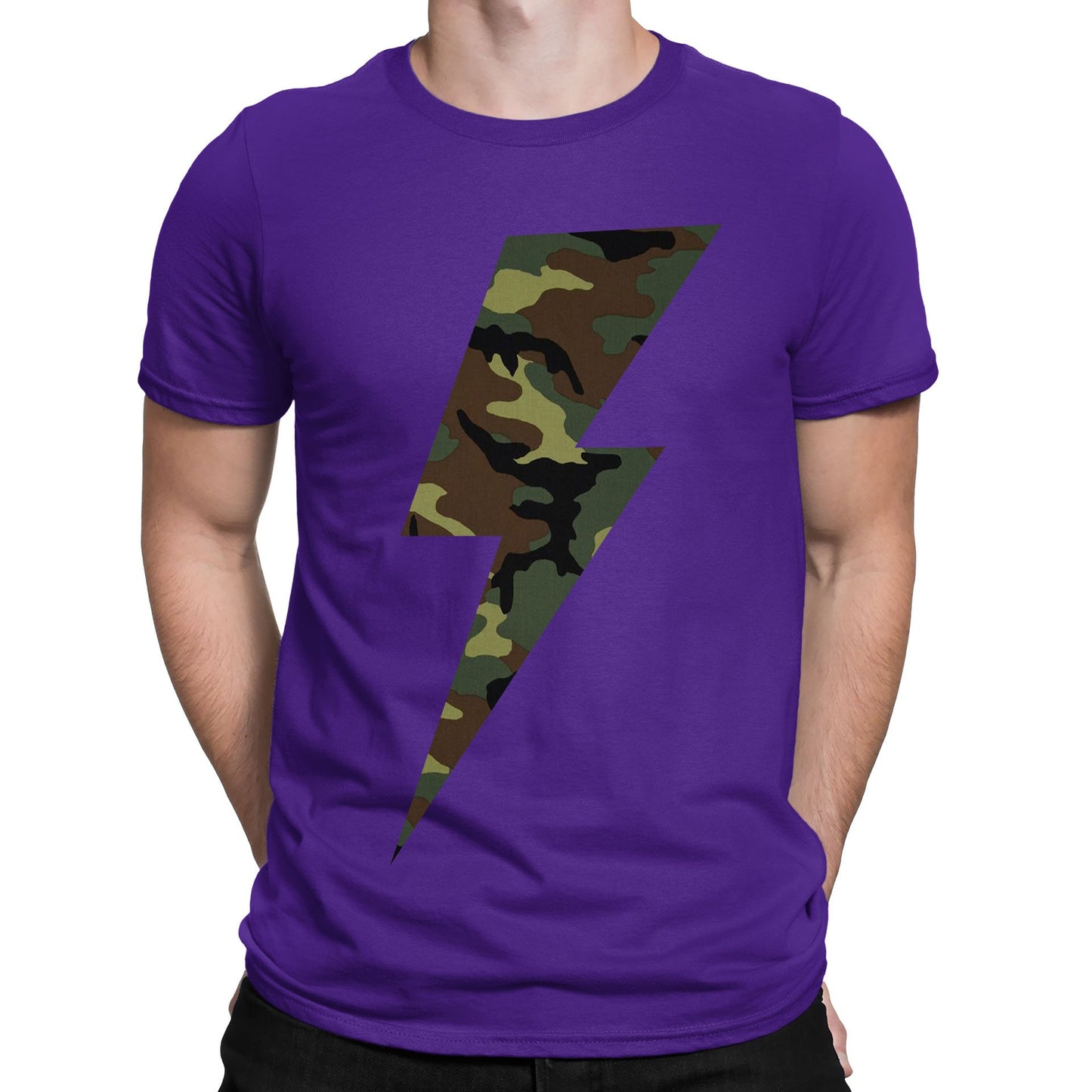 Forest Camo Lightning Bolt Mens T-shirt