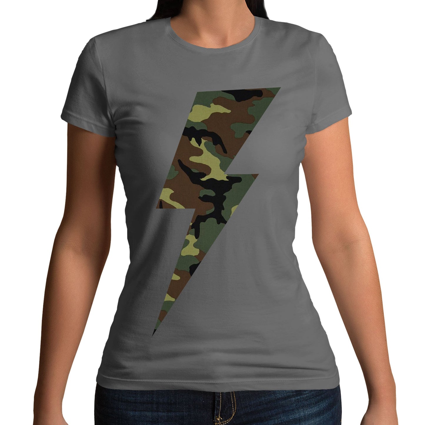 Forest Camo Lightning Bolt Womens T-shirt