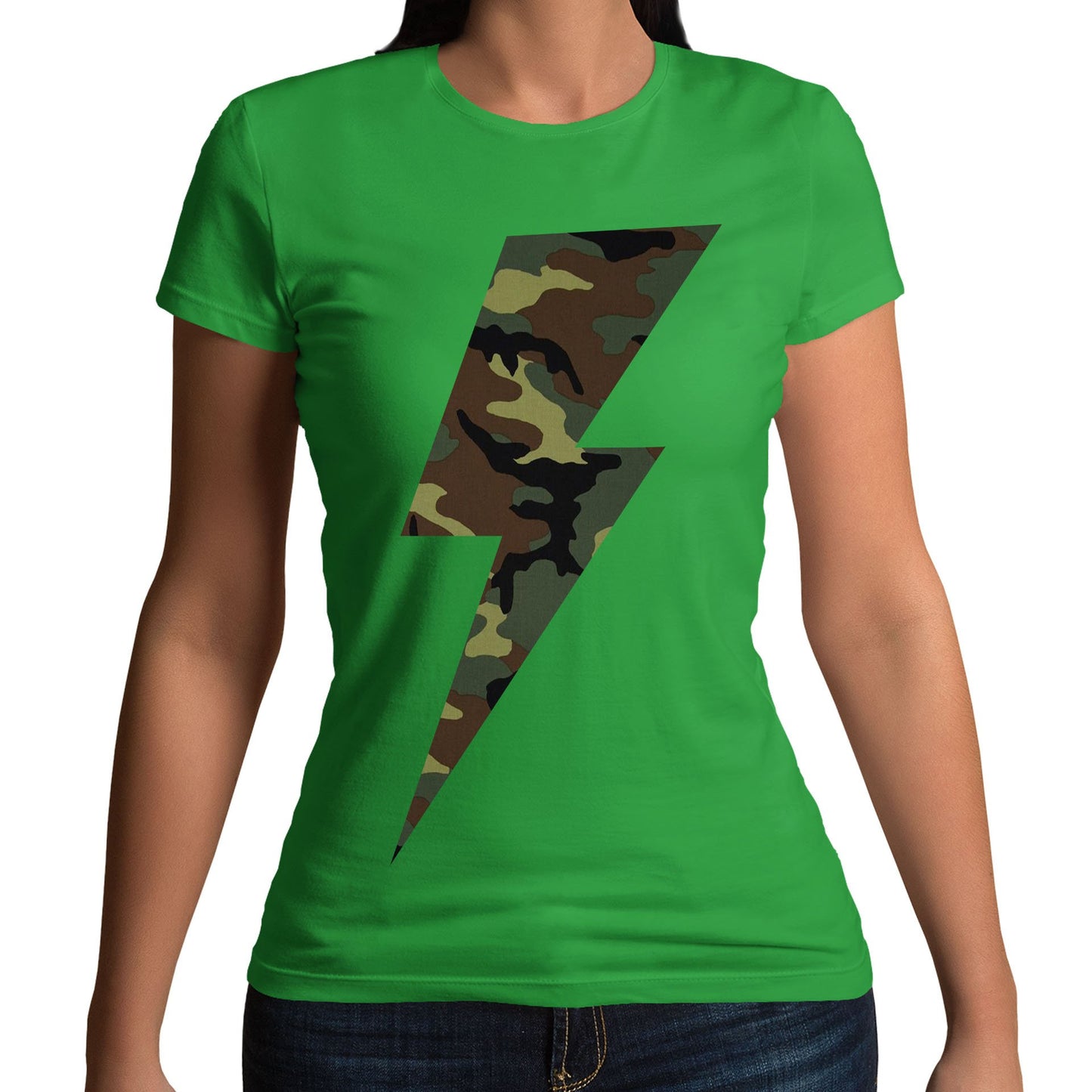 Forest Camo Lightning Bolt Womens T-shirt