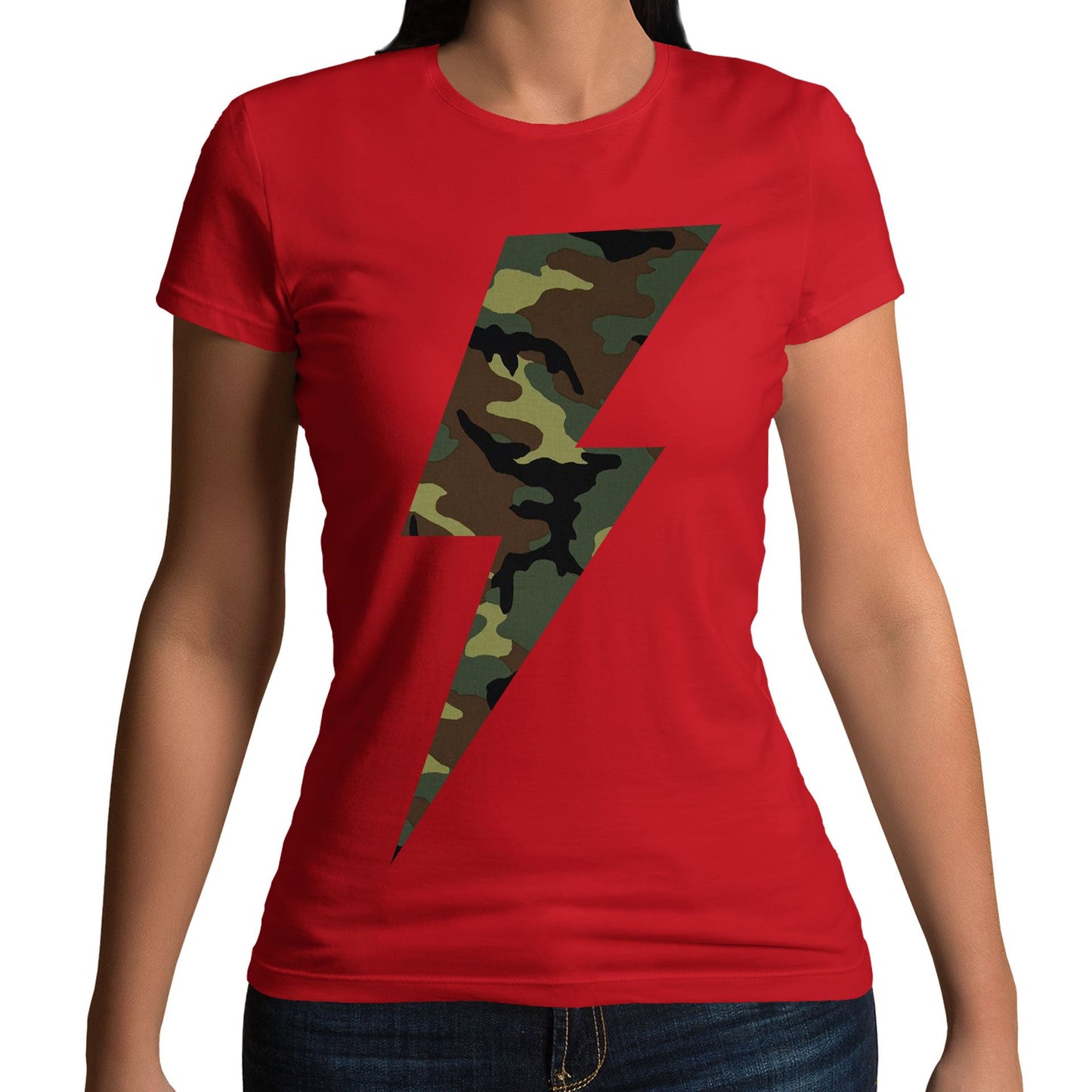 Forest Camo Lightning Bolt Womens T-shirt