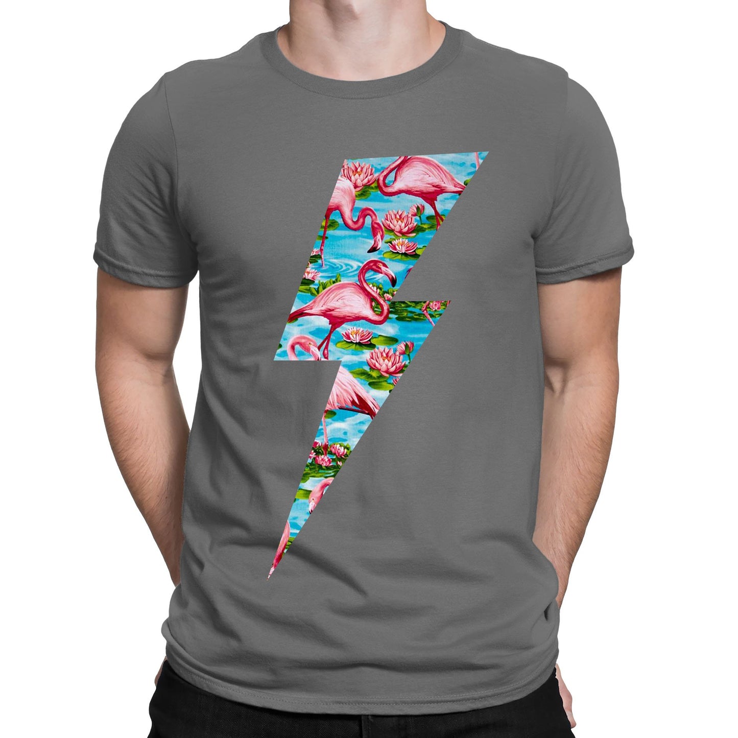 Flamingo Lightning Bolt Mens T-shirt