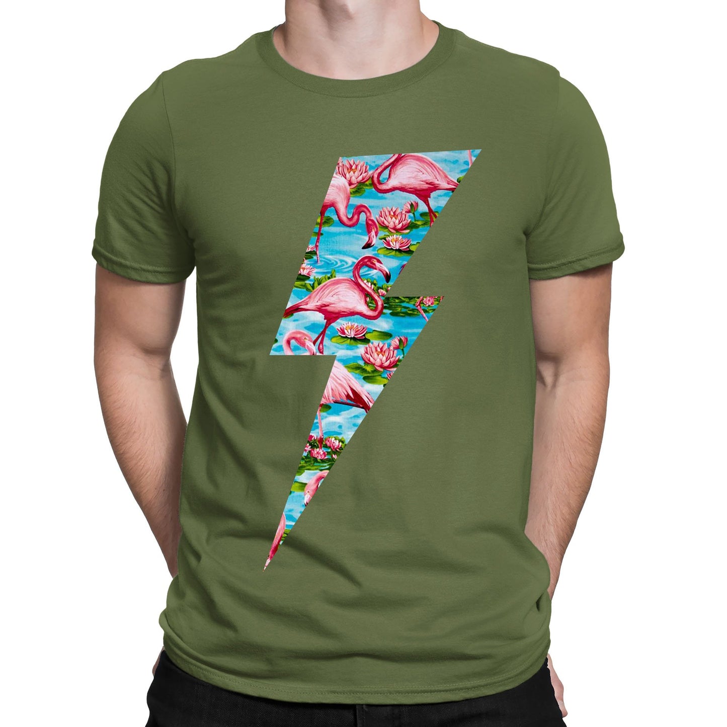 Flamingo Lightning Bolt Mens T-shirt