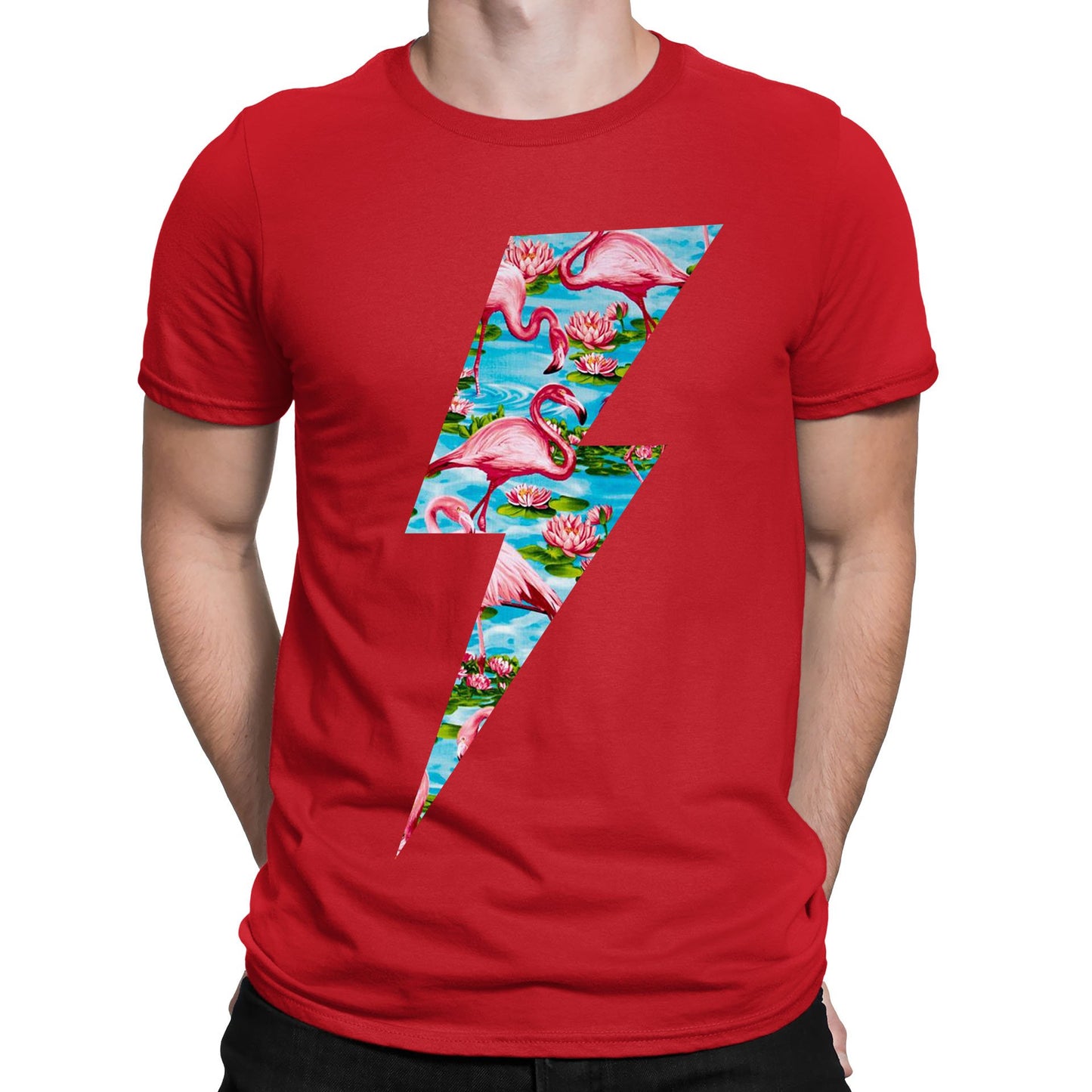 Flamingo Lightning Bolt Mens T-shirt