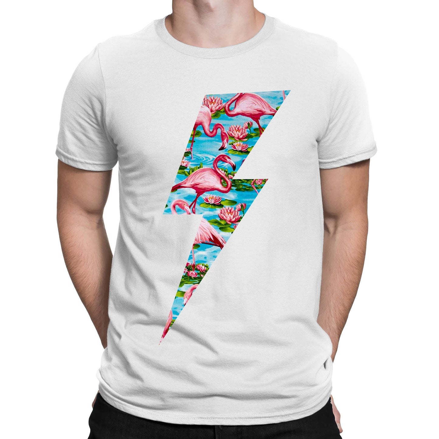 Flamingo Lightning Bolt Mens T-shirt