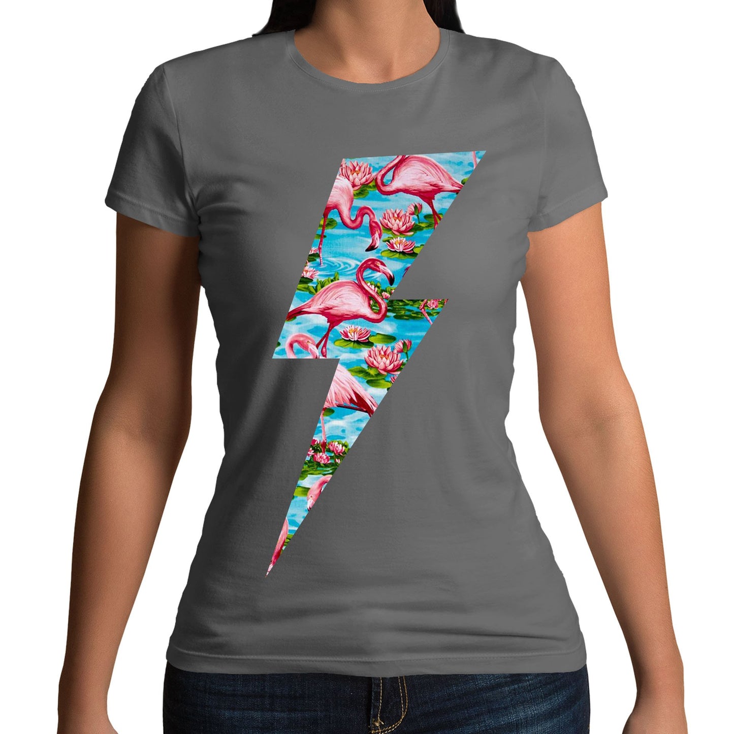 Flamingo Lightning Bolt Womens T-shirt